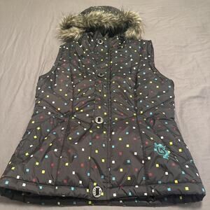 Burton Women's Vest Dryride Winter Faux Fur Hooded Black Zip Pockets Size M